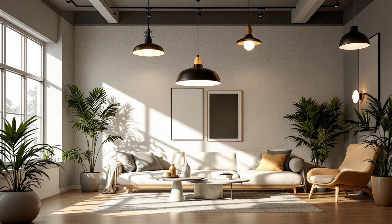 A photograph of a beautifully designed room featuring various styles of ceiling lights