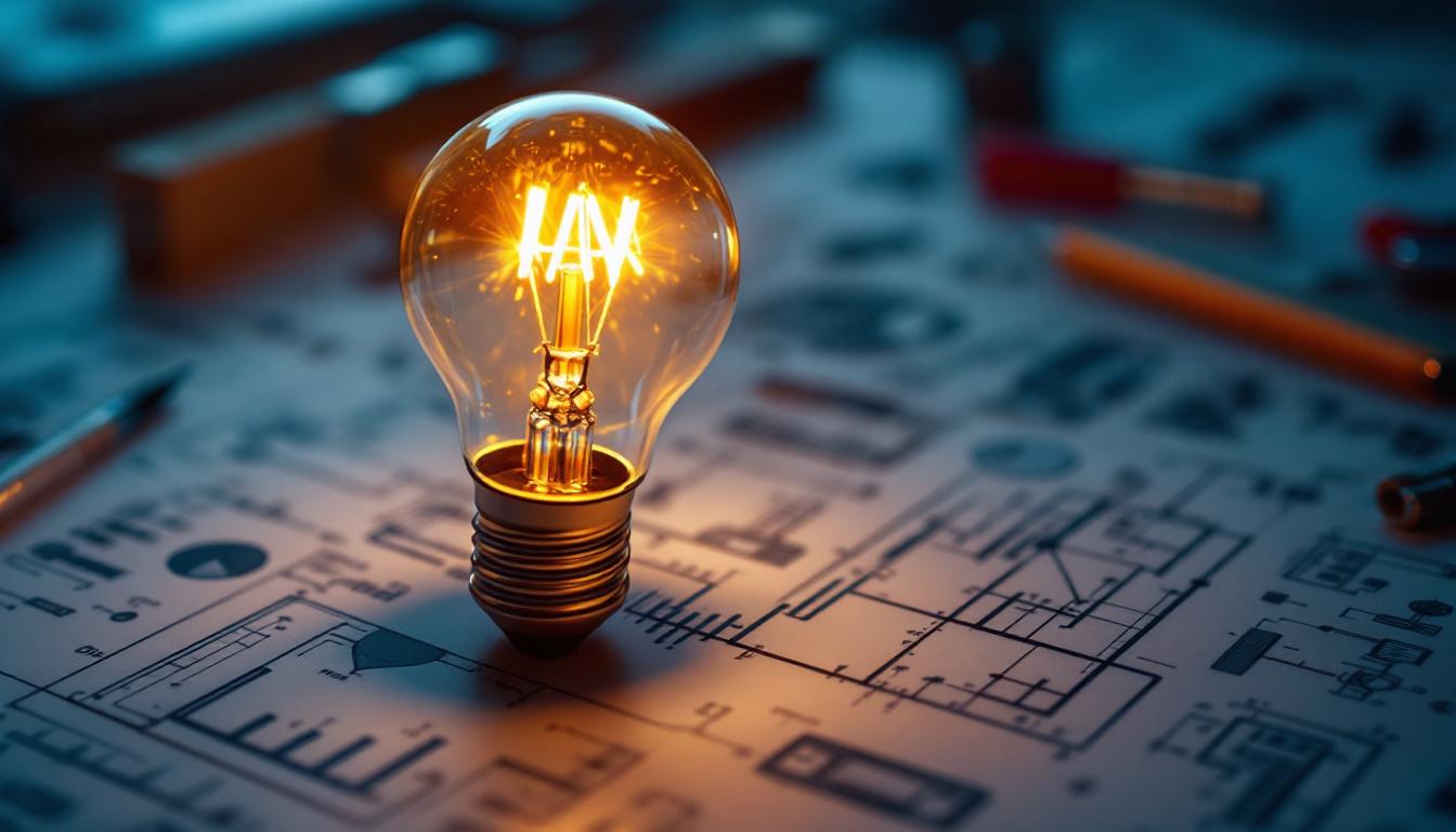 A photograph of a close-up of an e12 type b light bulb illuminated in a warm glow
