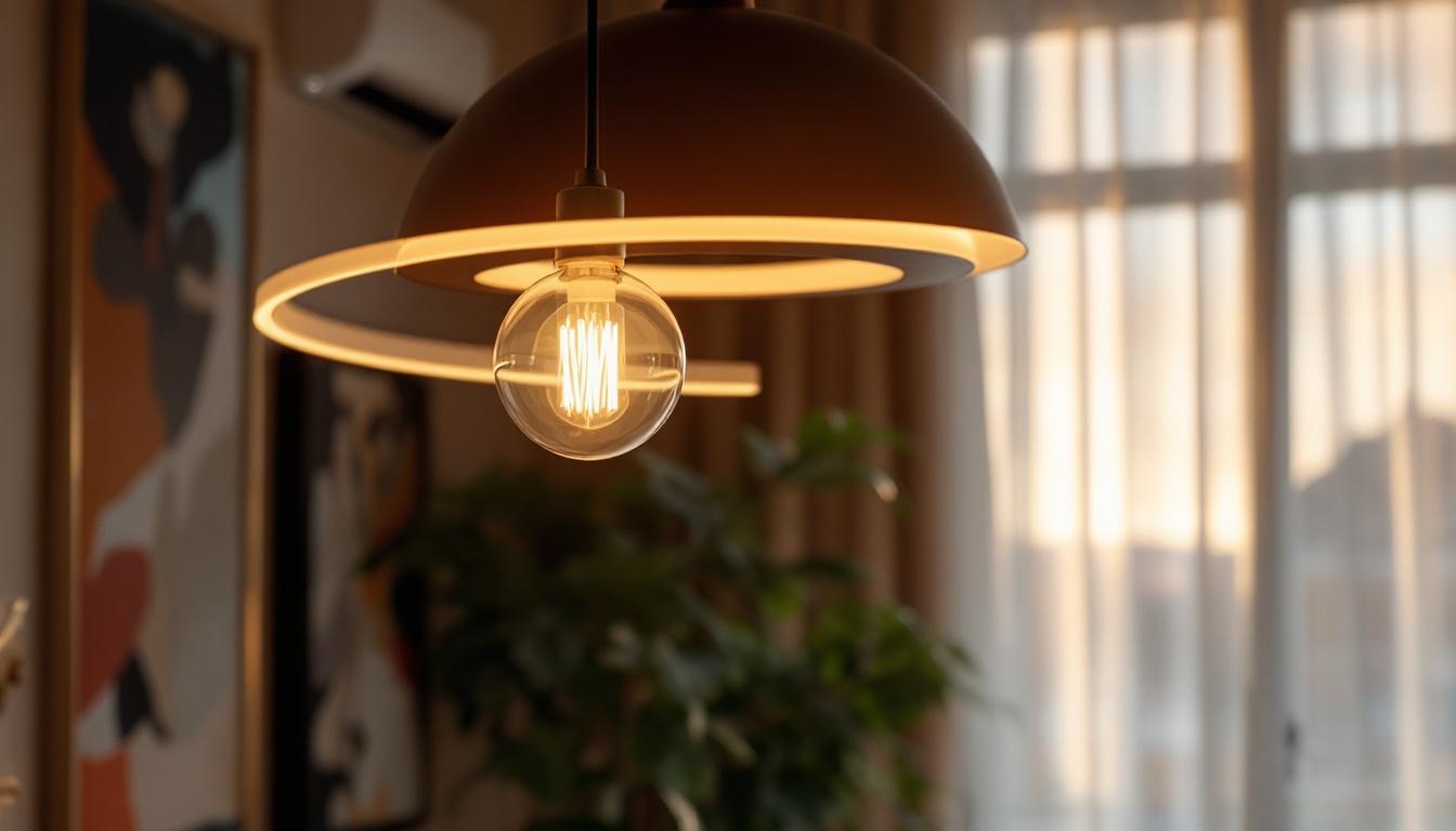 A photograph of a beautifully designed ceiling pendant light fixture in a stylish interior setting