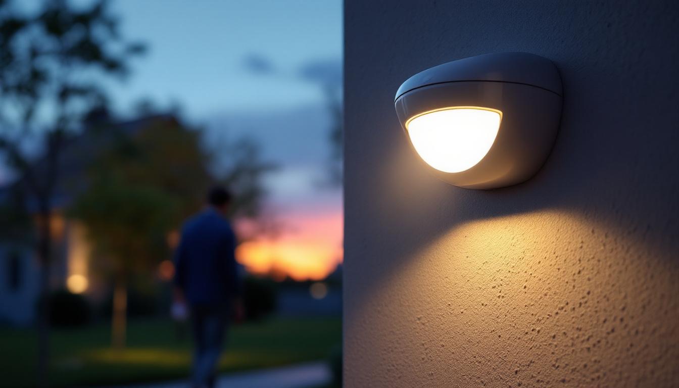 A photograph of a motion sensor light installed in an outdoor setting