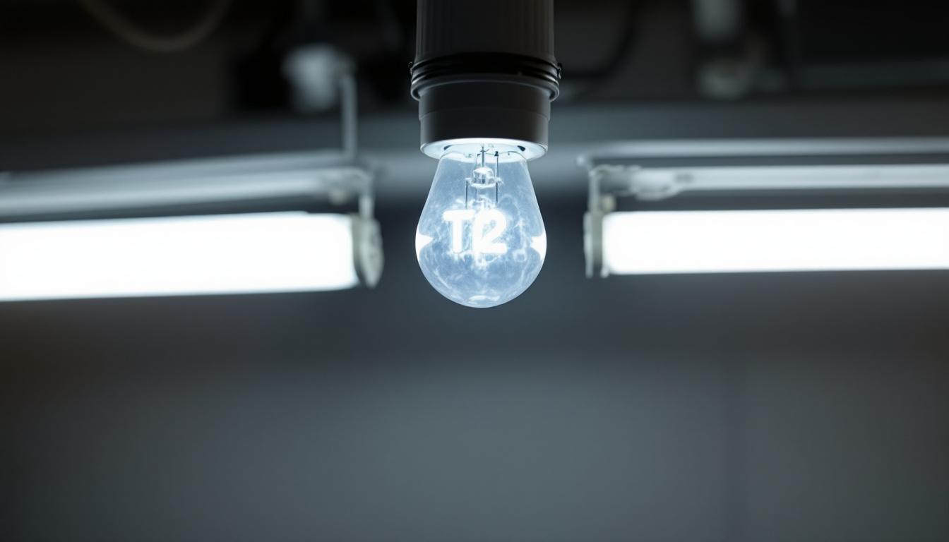 A photograph of a t8 bulb installed in a t12 fixture