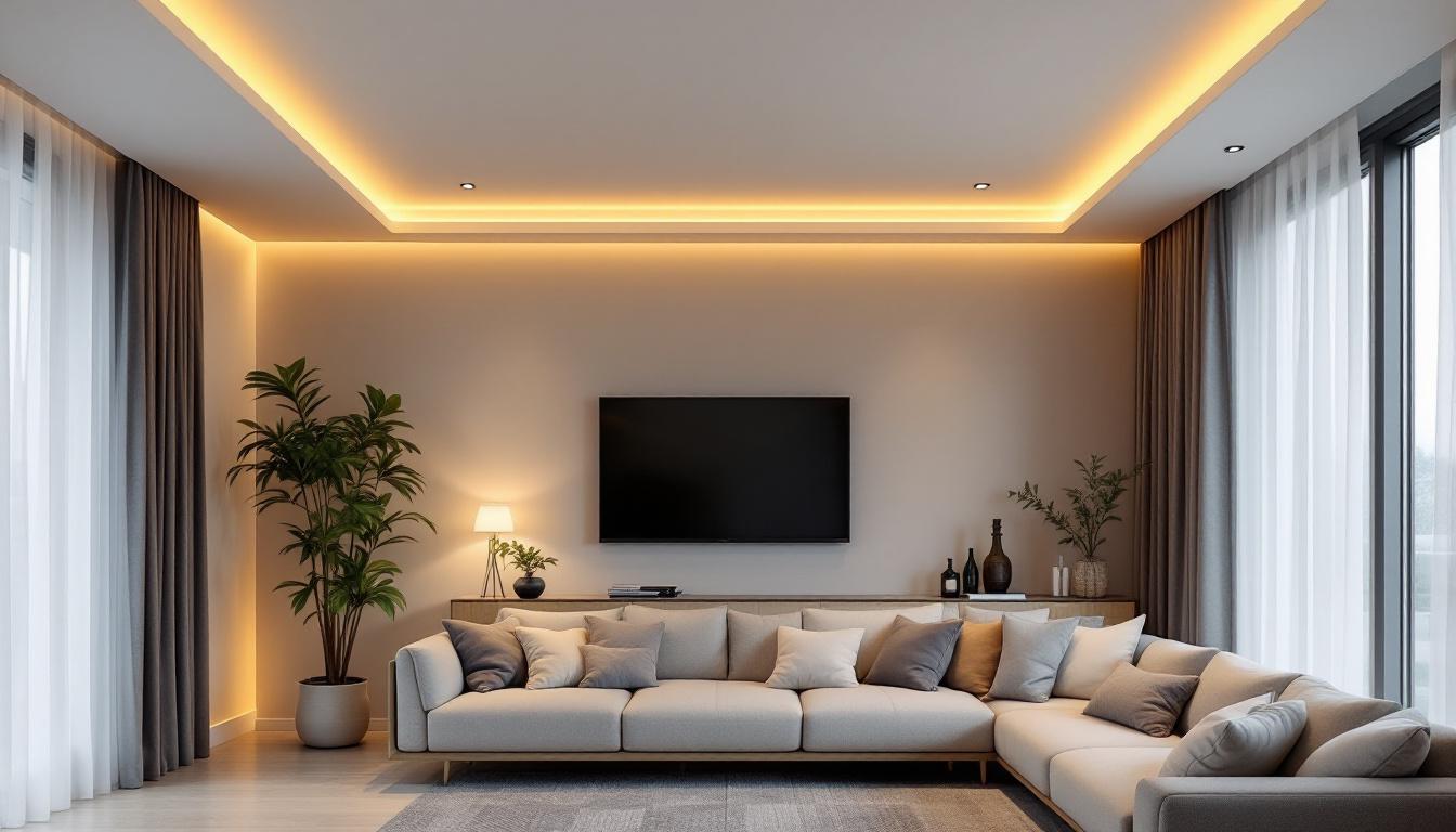 A photograph of a modern living space featuring stylish 7-inch retrofit can lights installed in the ceiling