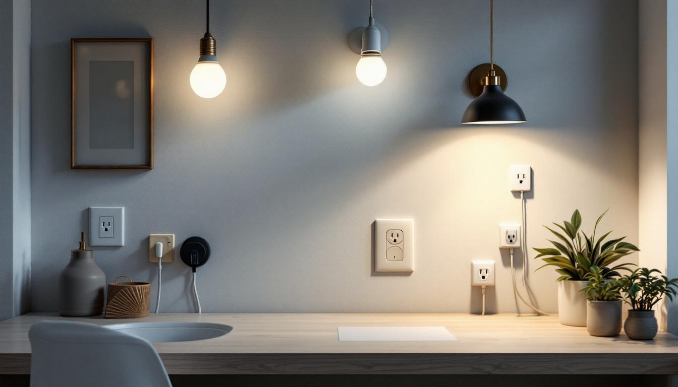 A photograph of a well-lit interior space showcasing various light fixture accessories