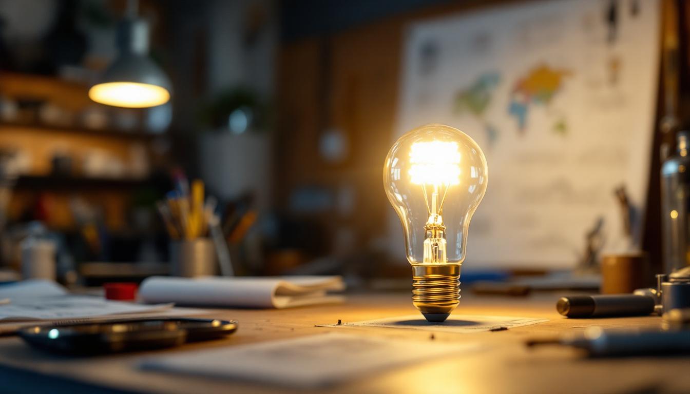 A photograph of a 400w led bulb in a well-lit engineering workspace