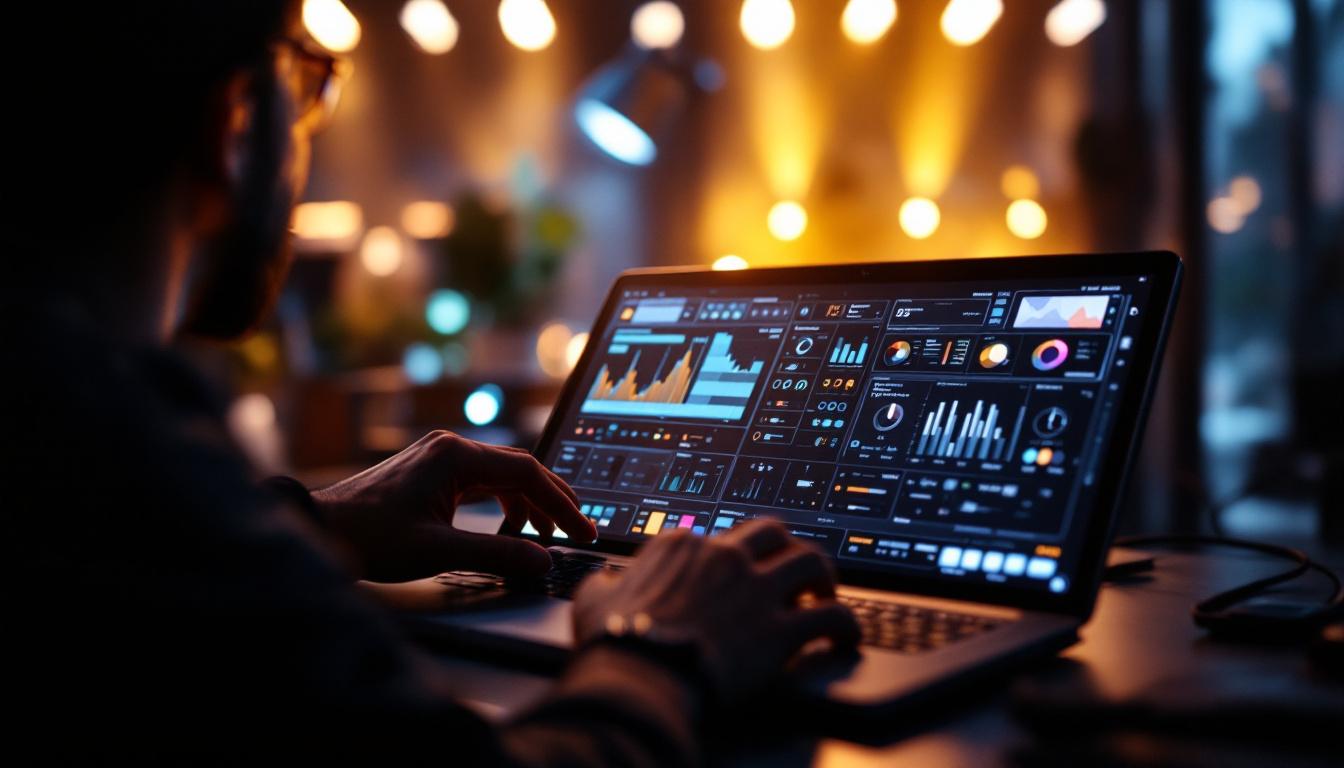 A photograph of a modern lighting control interface in action