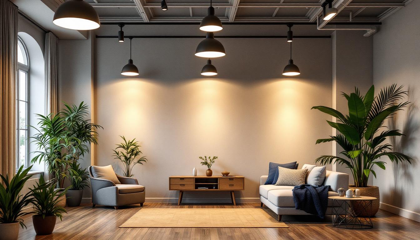 A photograph of a well-lit room showcasing various fixture types and placements