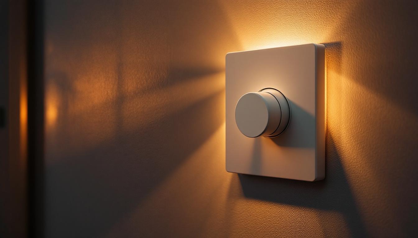 A photograph of a close-up shot of a 10v dimmer switch being installed in a stylish home lighting setup
