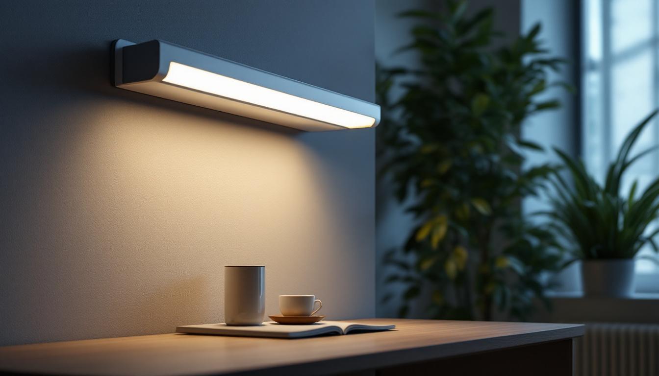 A photograph of a modern fluorescent lamp in a well-designed interior setting