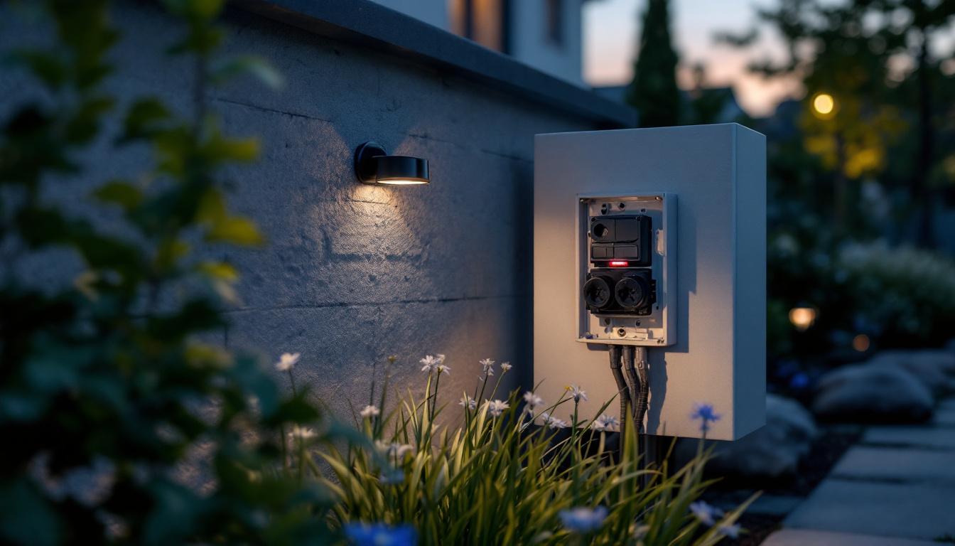 A photograph of a well-installed 2-gang electrical box outdoors