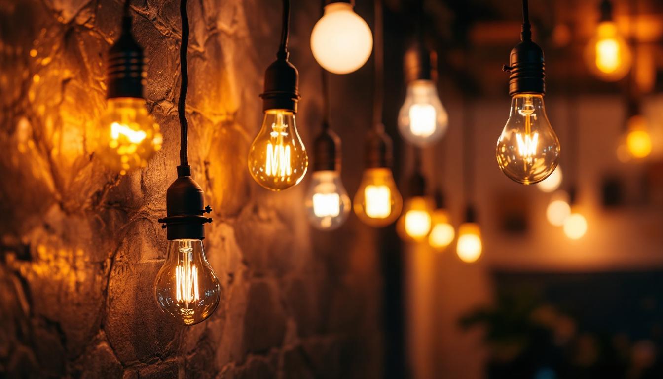 A photograph of a beautifully lit interior space showcasing various led bulbs in stylish fixtures