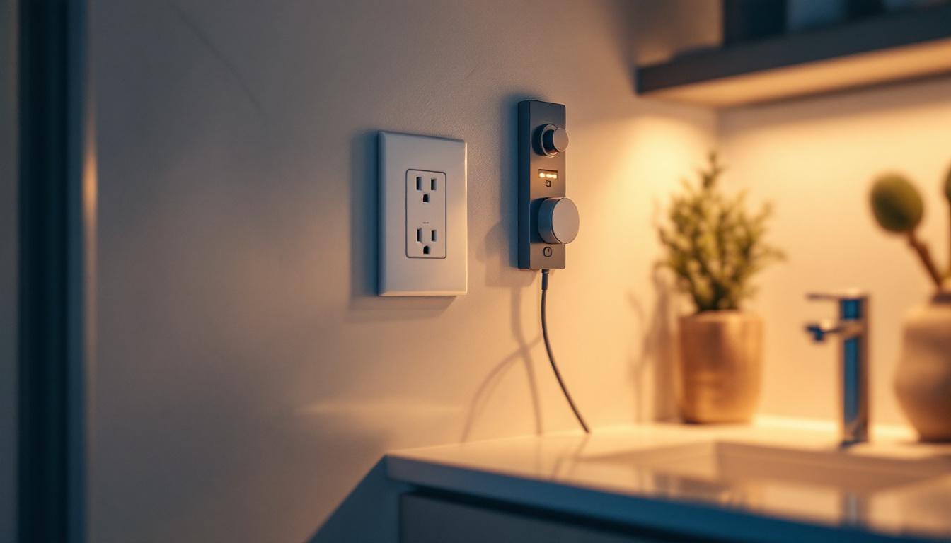 A photograph of capture a photograph of a modern drier outlet installed in a stylish laundry room