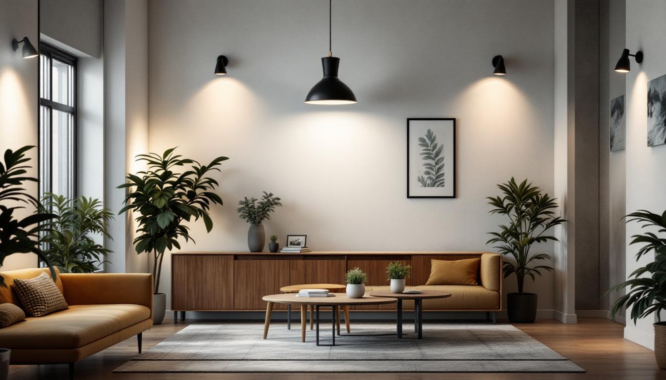 A photograph of a well-designed interior space showcasing various direct lighting fixtures in action
