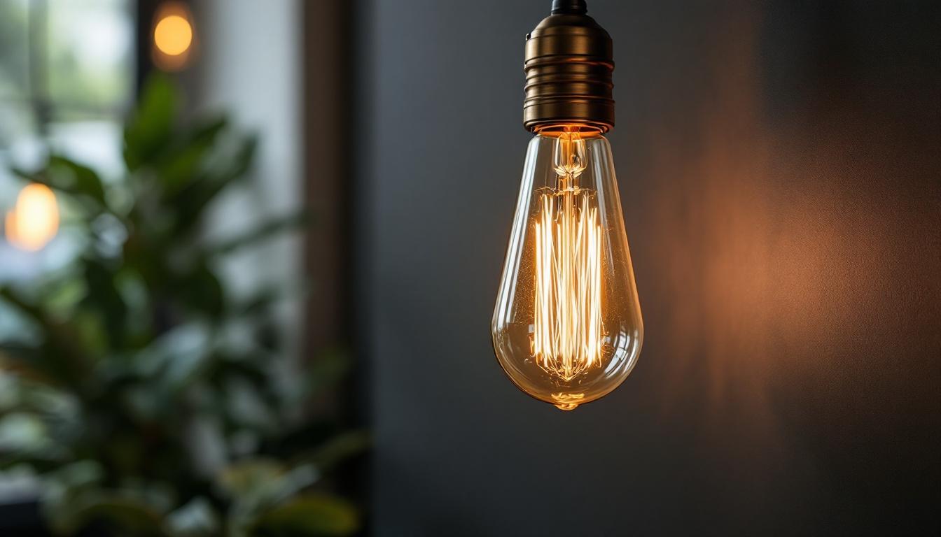 A photograph of a beautifully designed gas light bulb integrated into a modern lighting system