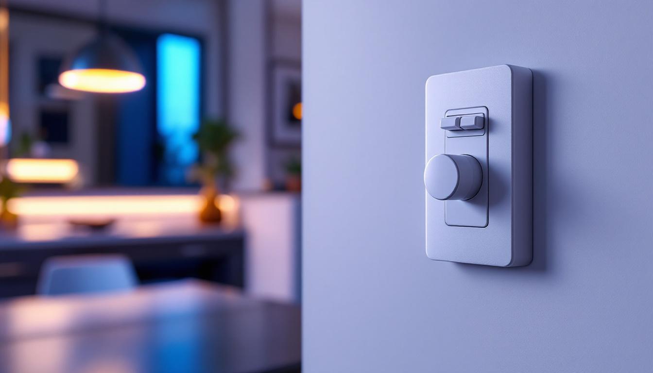 A photograph of a stylish wall plug with an integrated switch