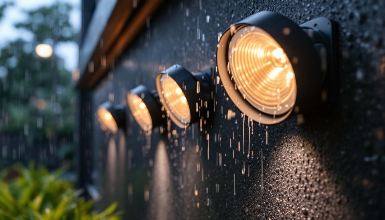 A photograph of a modern outdoor lighting installation that showcases innovative waterproof technology