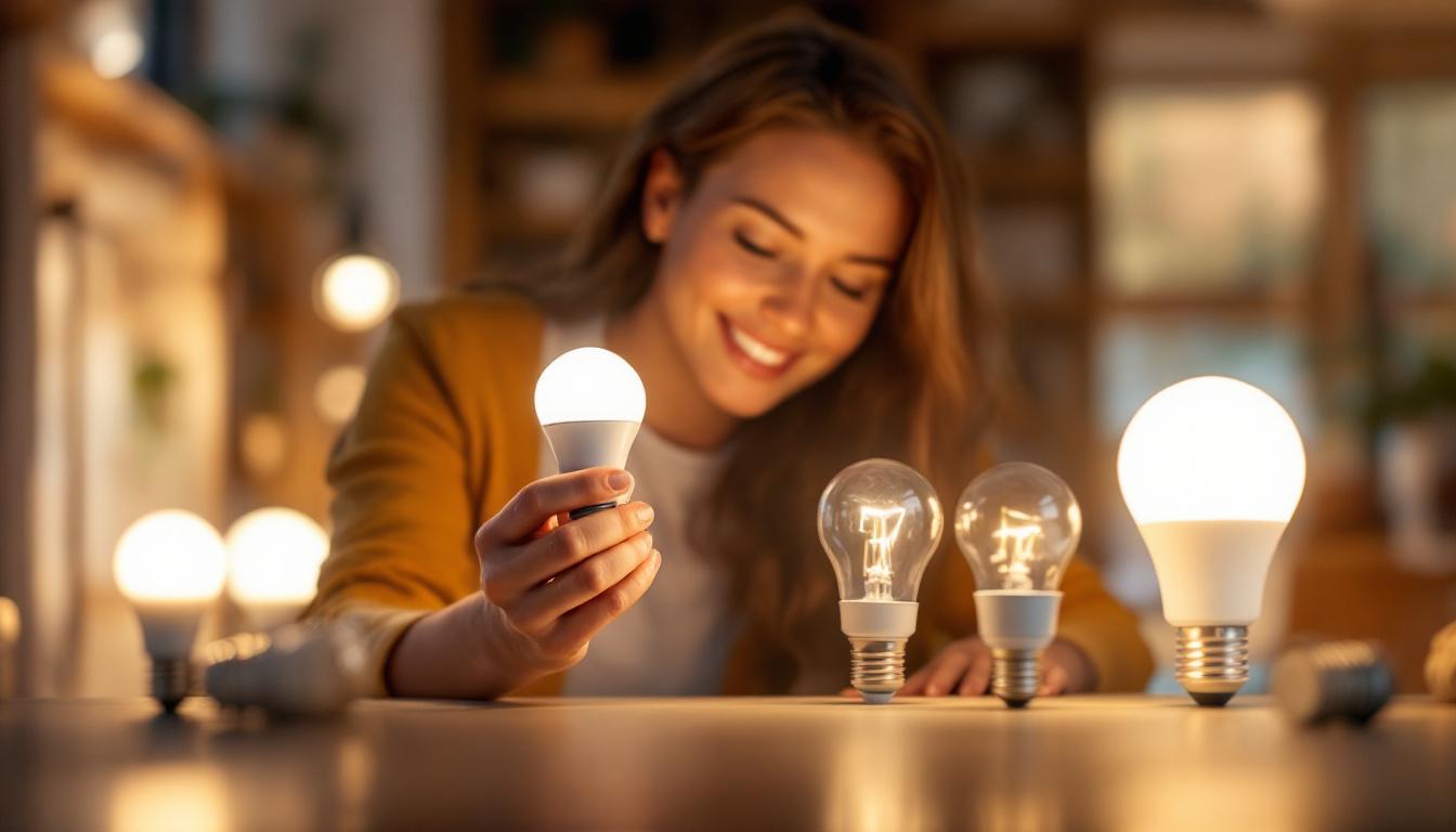 A photograph of a well-lit room showcasing various styles of affordable led light bulbs in use