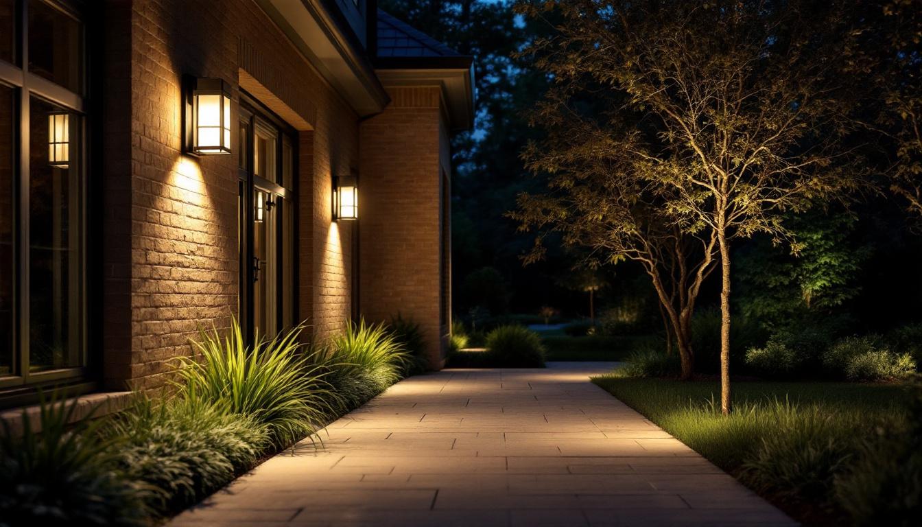 A photograph of a well-lit outdoor space featuring a lithonia lighting wall pack installation