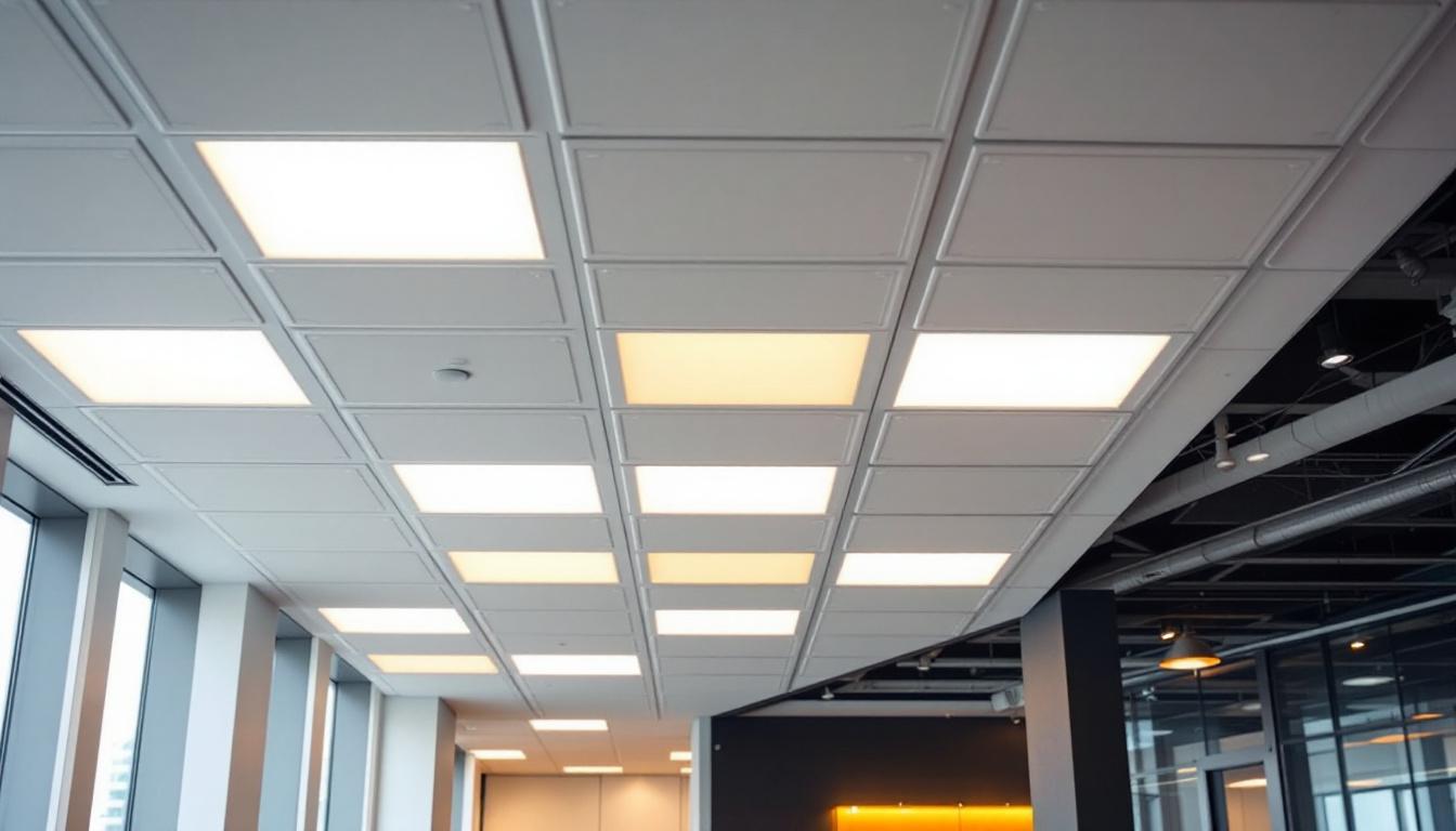 A photograph of a well-designed panel drop ceiling in a modern interior space