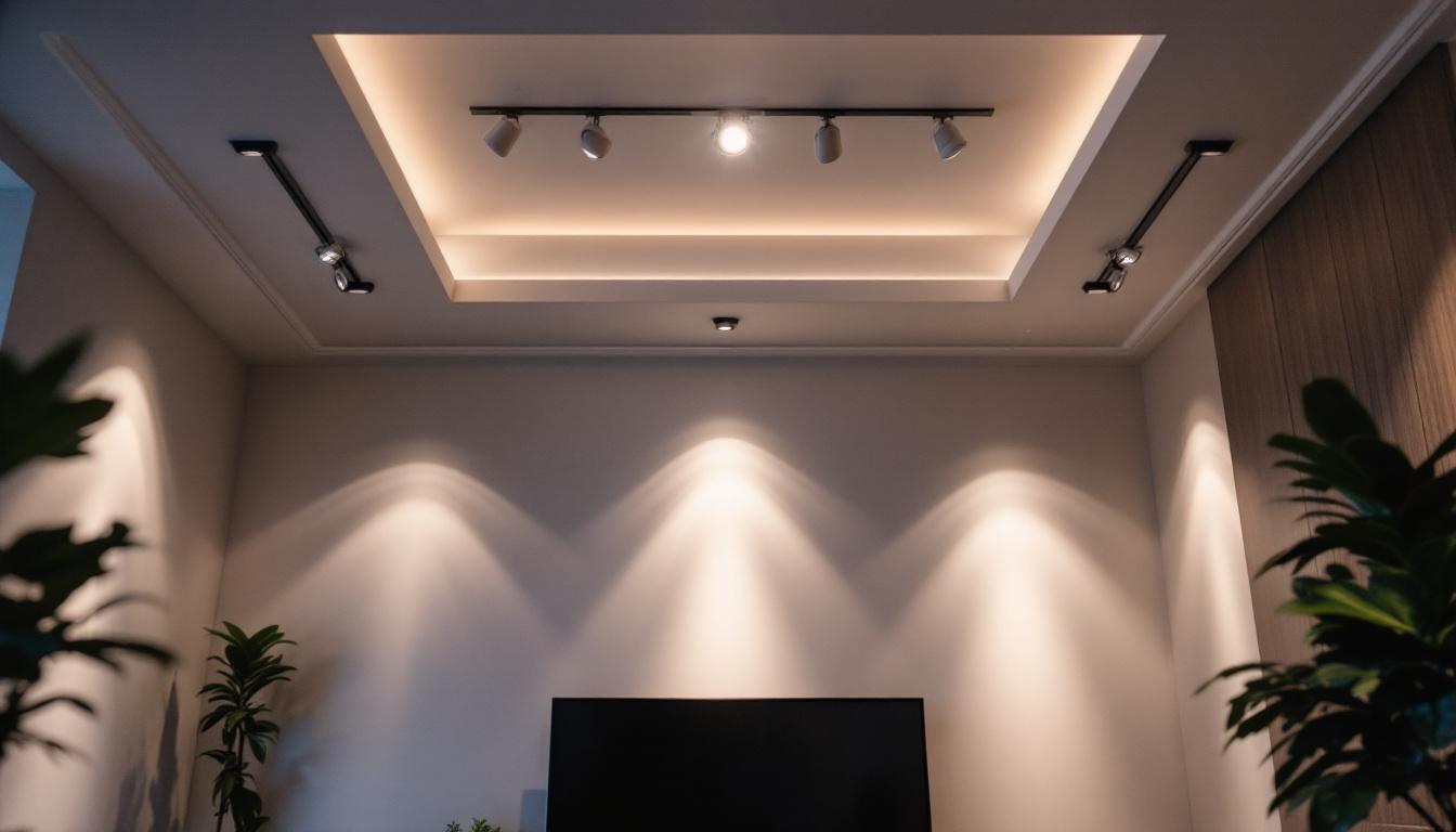 A photograph of a beautifully designed room featuring decorative ceiling spotlights that highlight the space's aesthetics while showcasing the efficient lighting