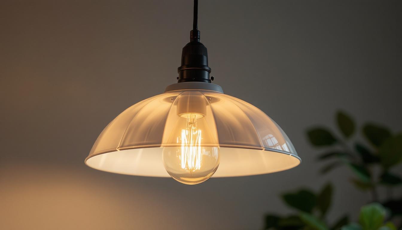 A photograph of a stylish hanging light pendant with a focus on its shade