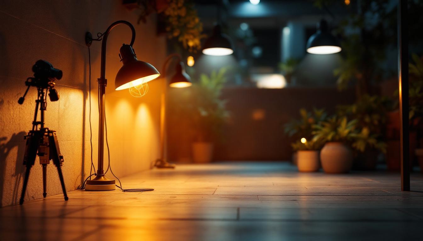 A photograph of a well-lit indoor or outdoor lighting setup that visually demonstrates the interplay of heat and light