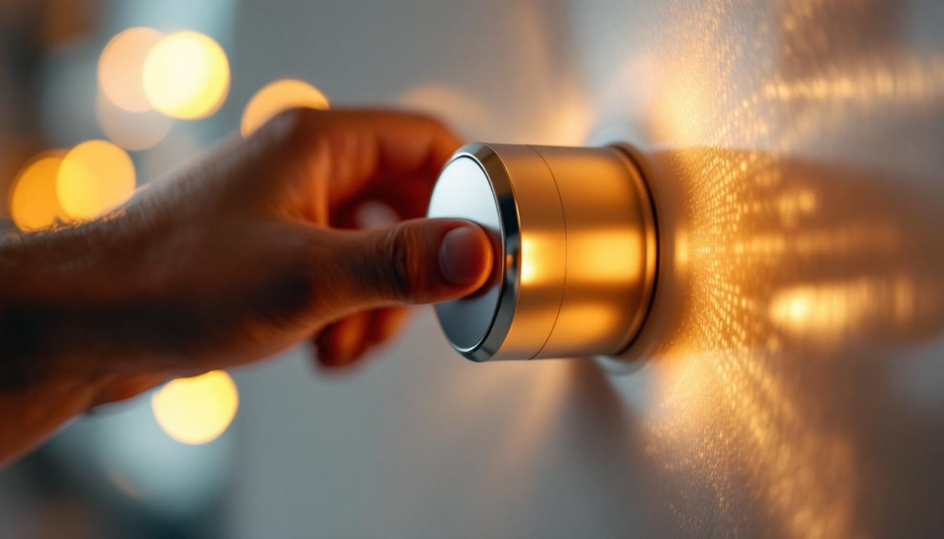 A photograph of a close-up of a modern dimmer switch being adjusted