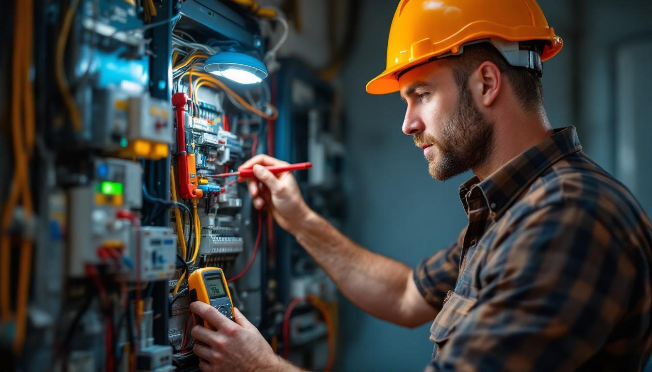 A photograph of an electrician in action