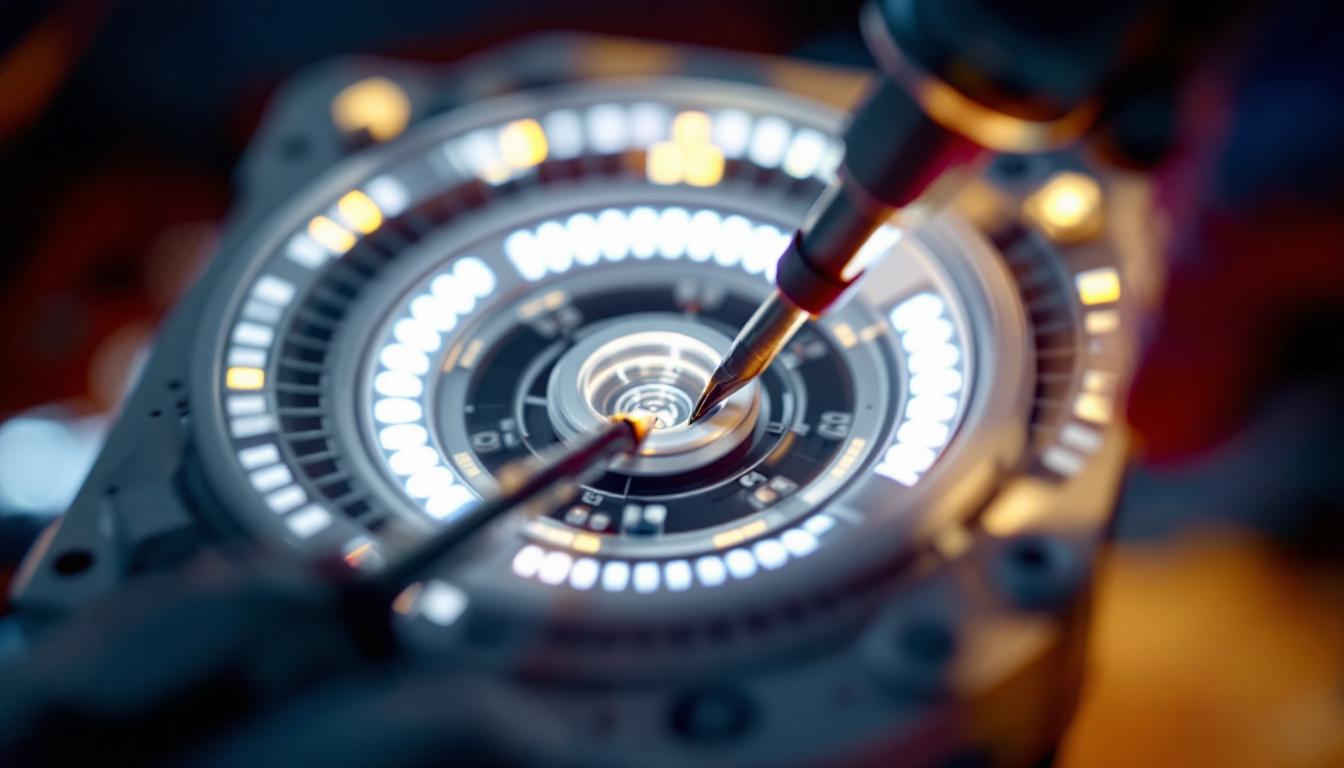 A photograph of a close-up shot of a led lamp holder being installed or examined by an engineer