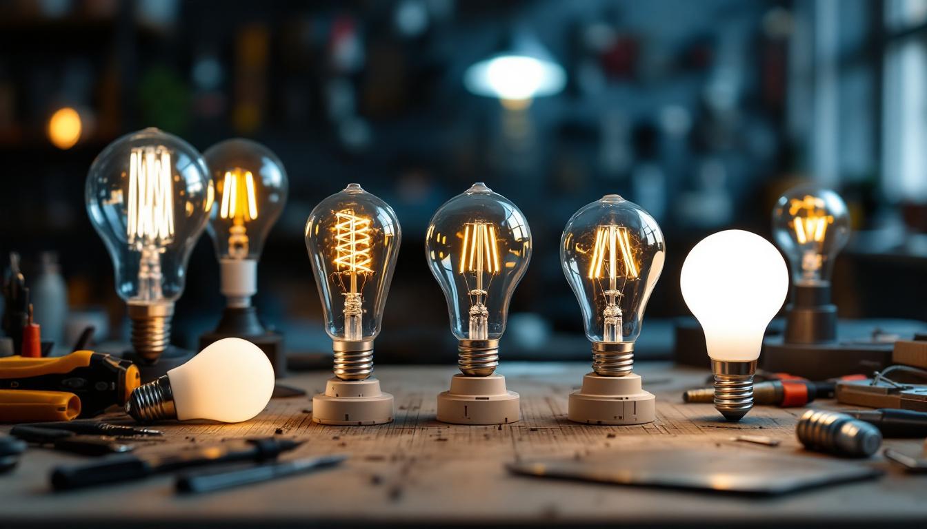 A photograph of a diverse array of light bulbs