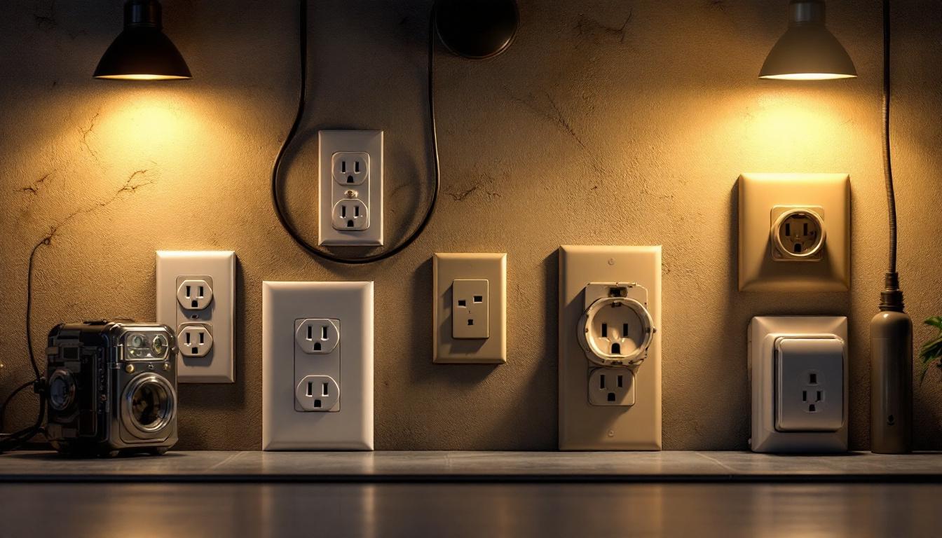 A photograph of a variety of electrical receptacles in a well-lit setting