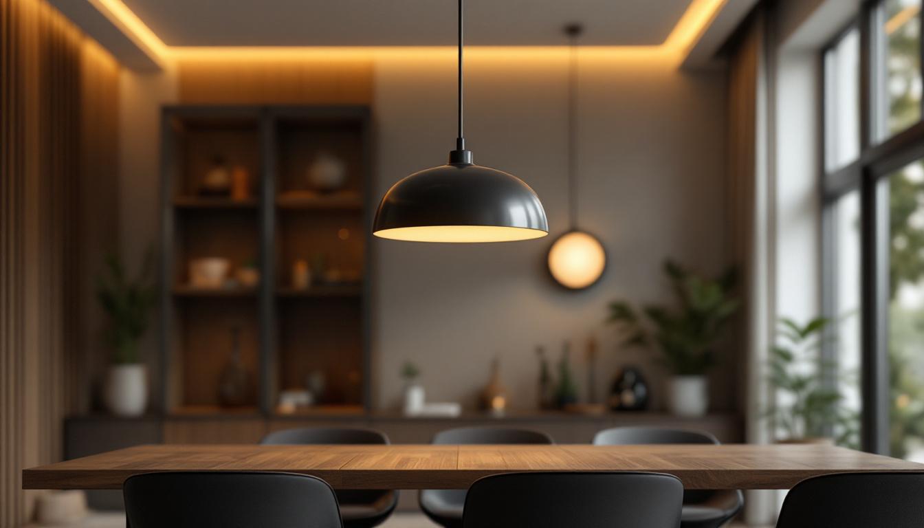 A photograph of a beautifully designed round light pendant hanging in an aesthetically pleasing interior setting