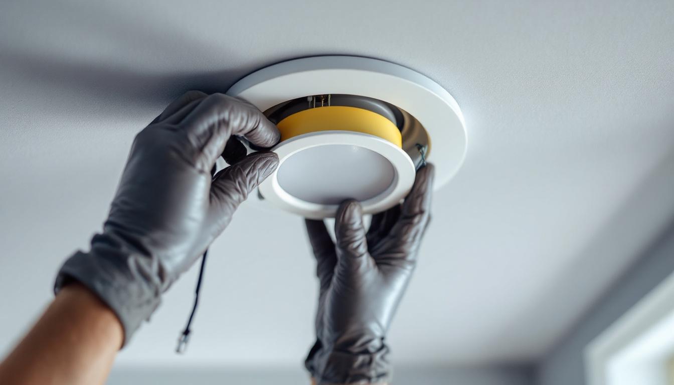 A photograph of a close-up view of a 7.5-inch recessed lighting fixture being installed in a ceiling