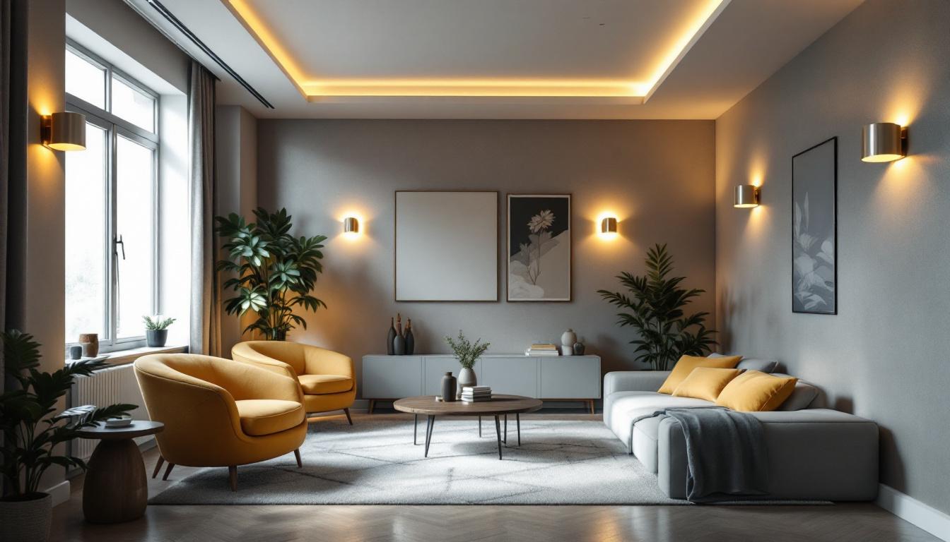 A photograph of a beautifully designed interior space that showcases both ceiling lights and wall lights in harmony