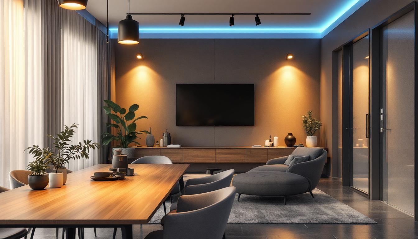 A photograph of a well-designed lighting setup featuring surface-mounted led lights in a modern interior space