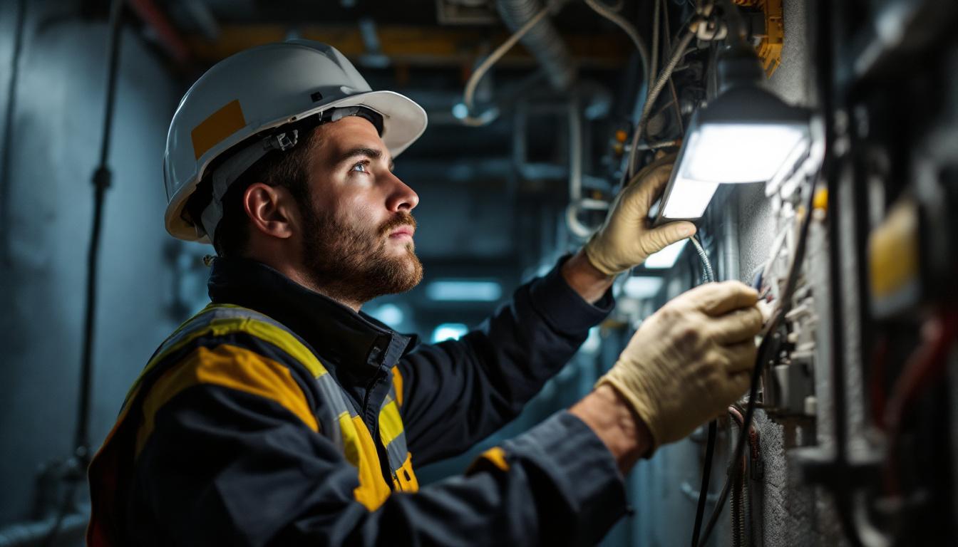 A photograph of a lighting engineer in a dimly lit space