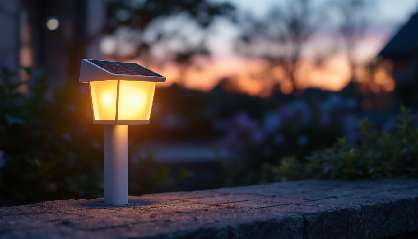 A photograph of a solar fixture in an outdoor setting
