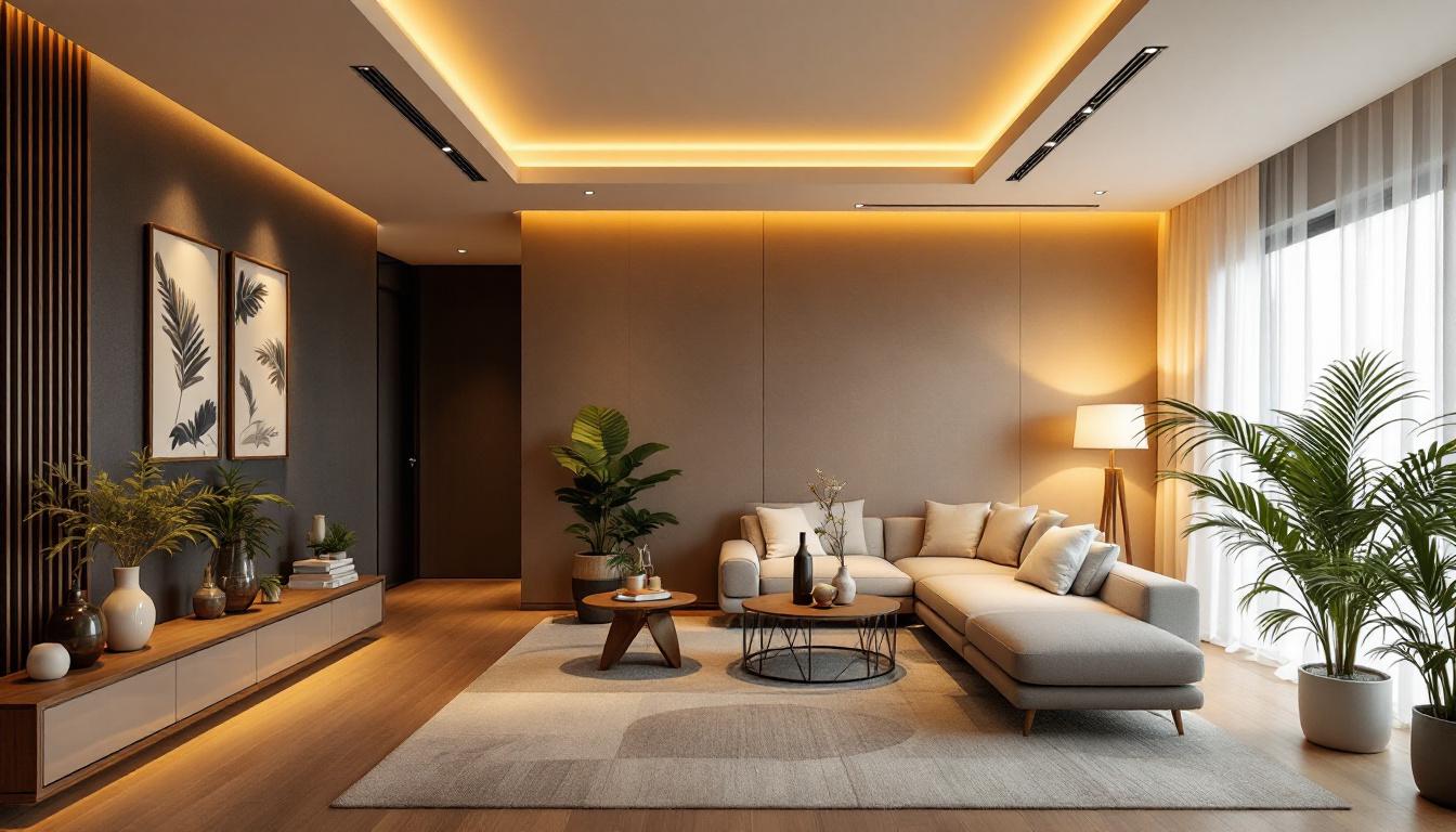 A photograph of a beautifully designed interior space featuring recessed can lighting