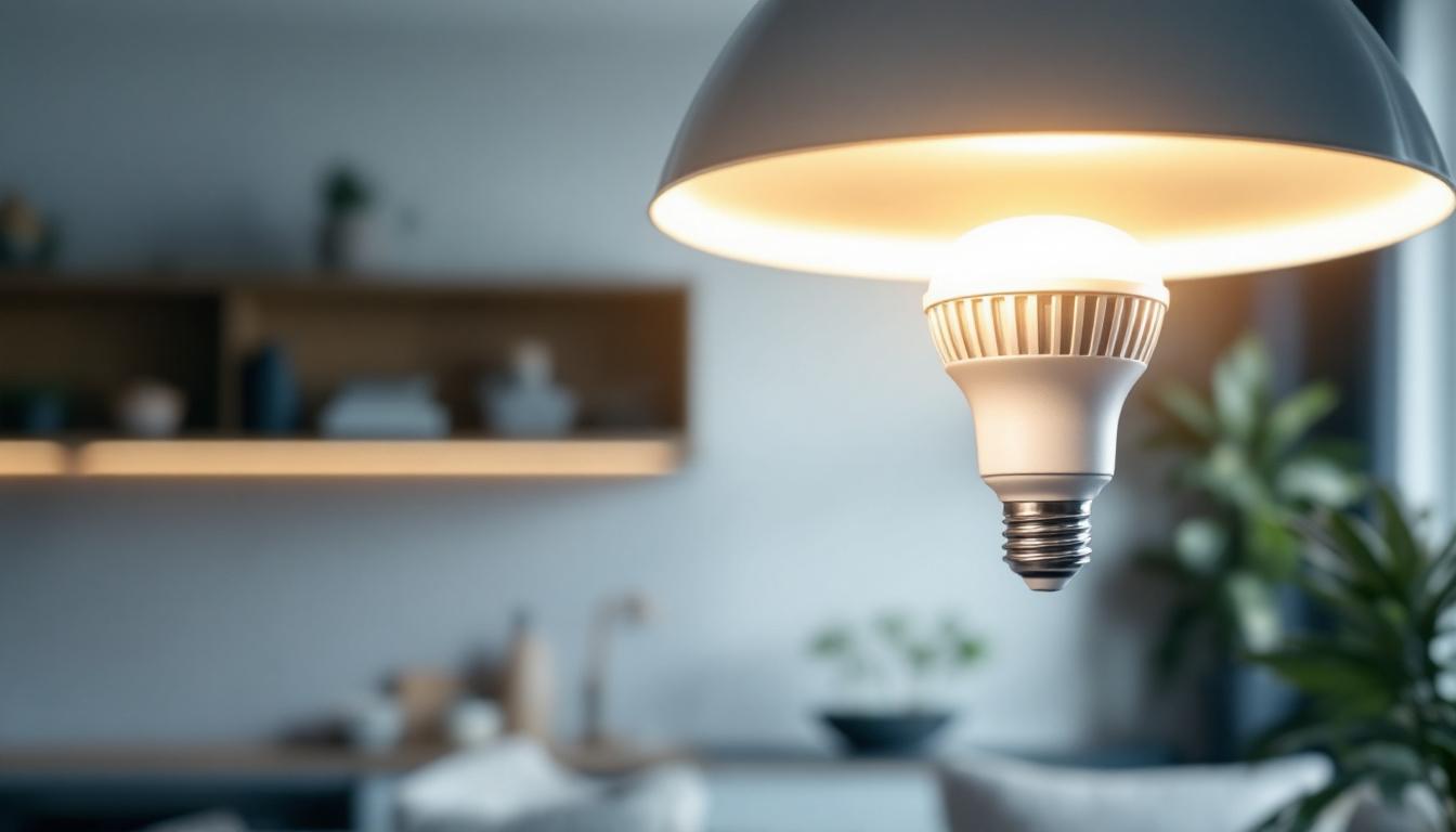 A photograph of a gu24 base led bulb illuminated in a modern lighting fixture