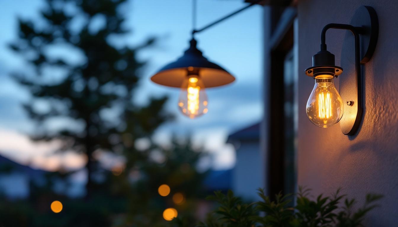 A photograph of a beautifully designed hanging exterior light fixture installed in a stylish outdoor setting