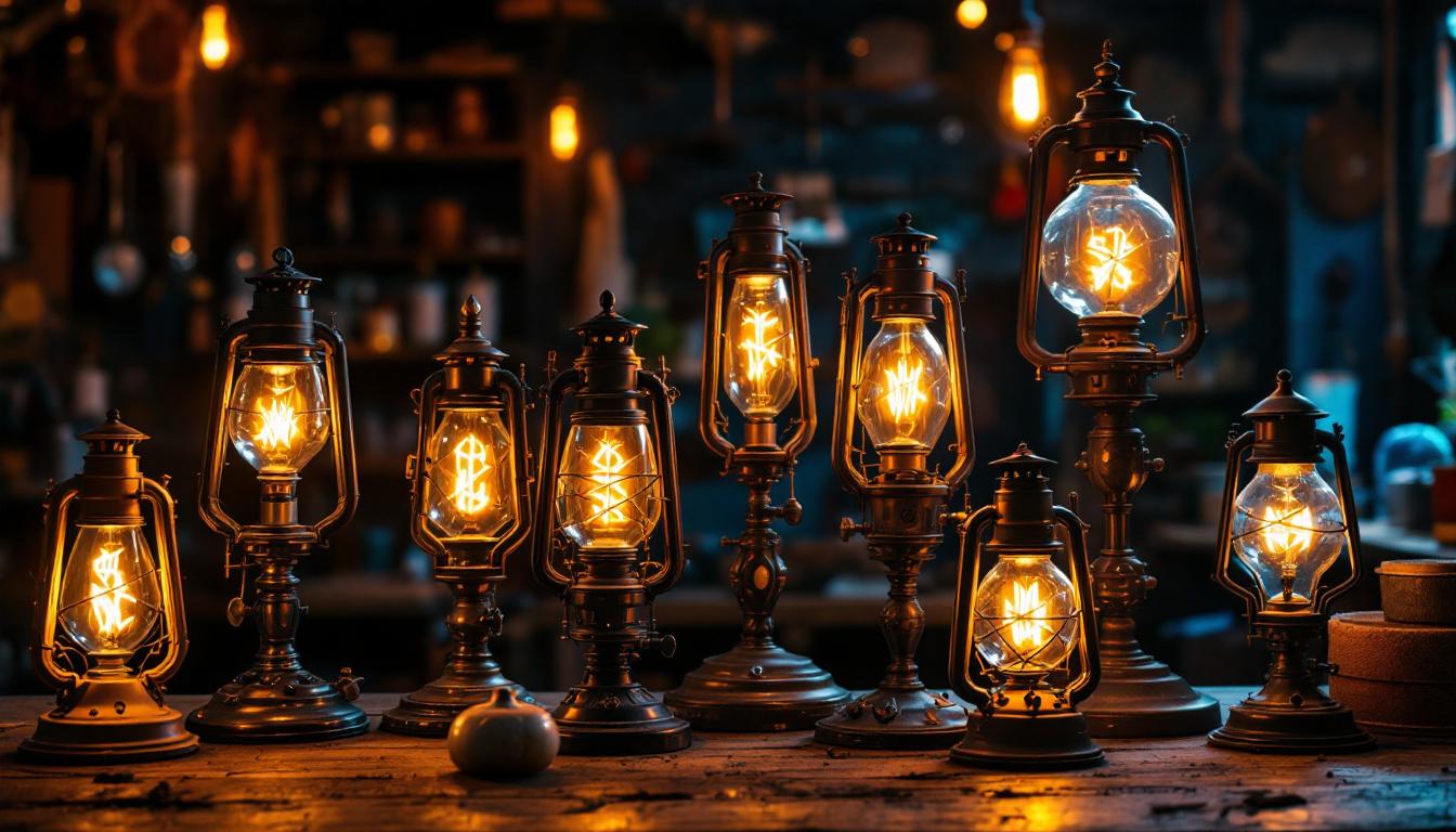 A photograph of an elegant arrangement of vintage gas lights