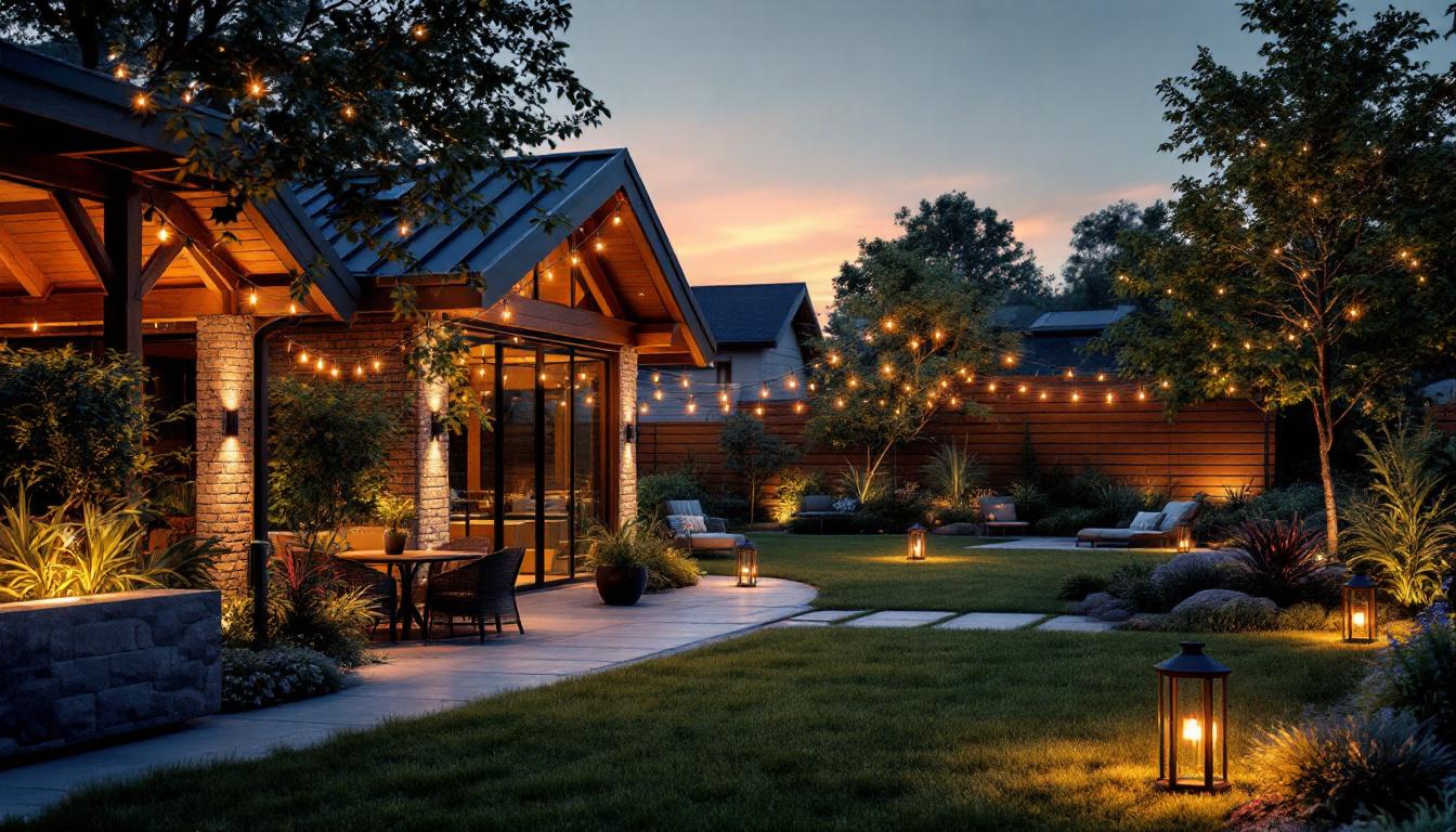 A photograph of a beautifully illuminated outdoor space at dusk