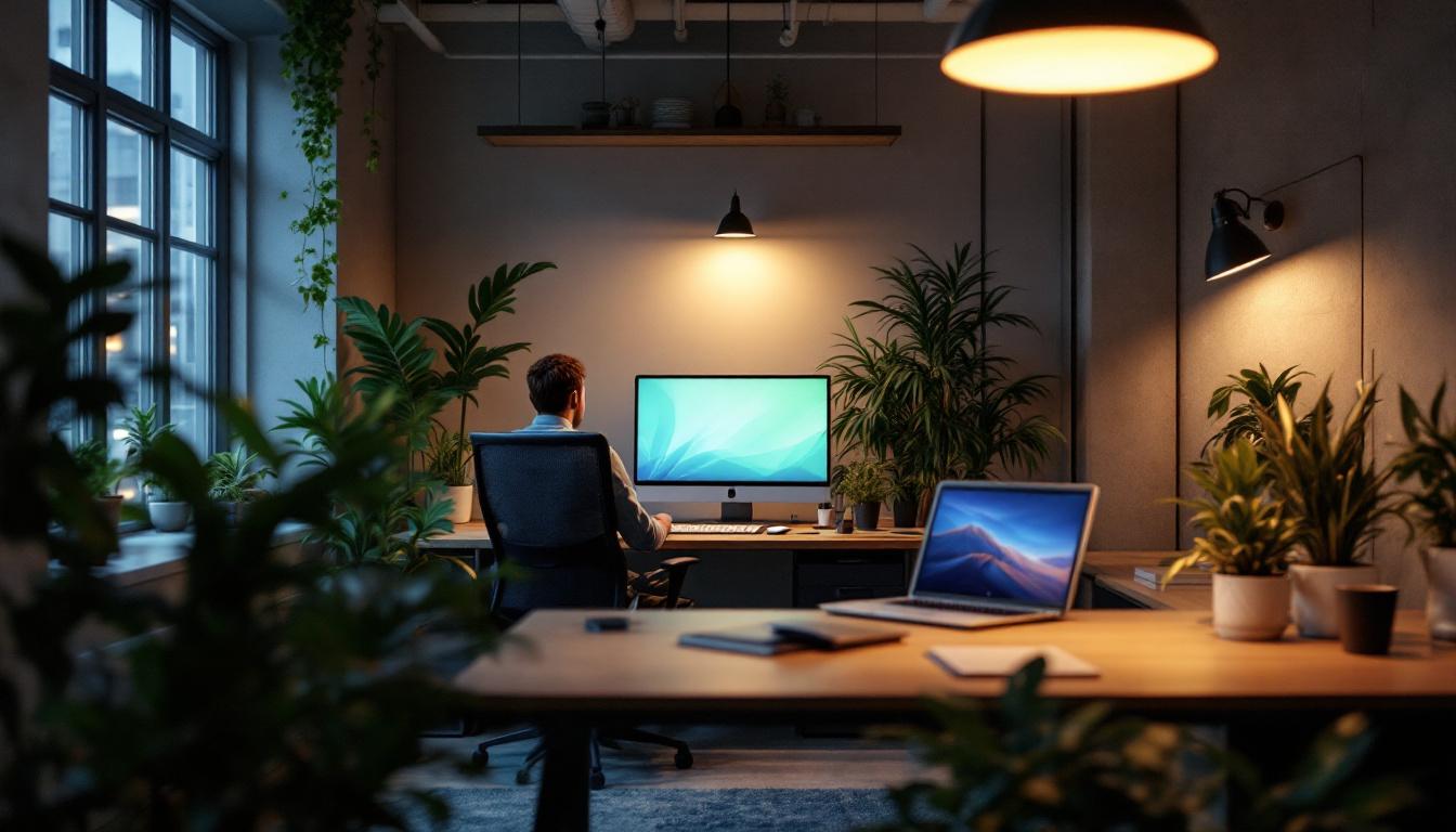 A photograph of a modern workspace featuring royal pacific industries' low-glare lighting solutions in action