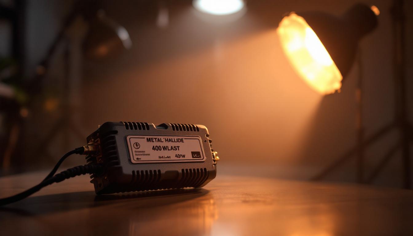 A photograph of a 400-watt metal halide ballast in a well-lit studio setting