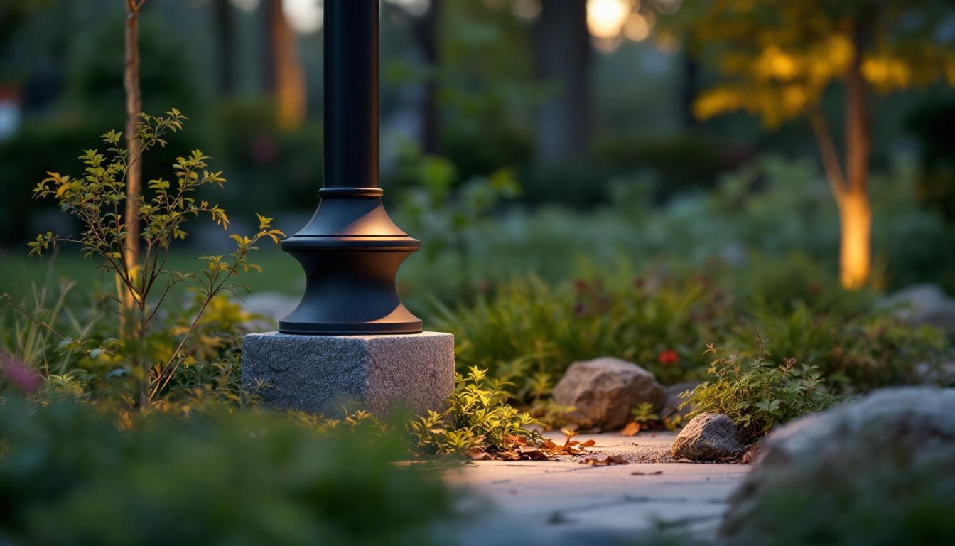 A photograph of a well-designed light post base in an outdoor setting