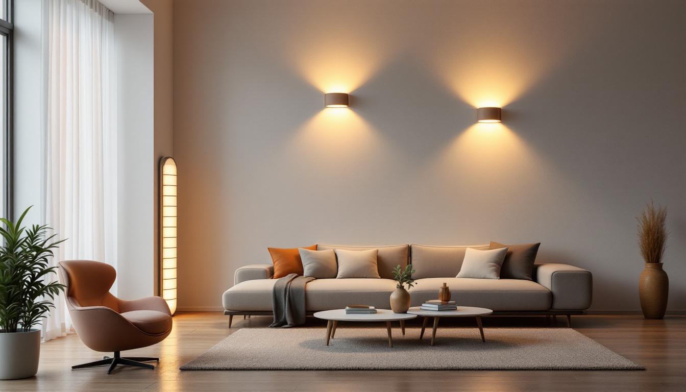 A photograph of a modern interior space showcasing sleek led wall mount lights in various settings