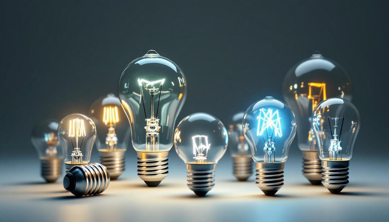 A photograph of capture a photograph of various halogen light bulbs with different base types displayed together
