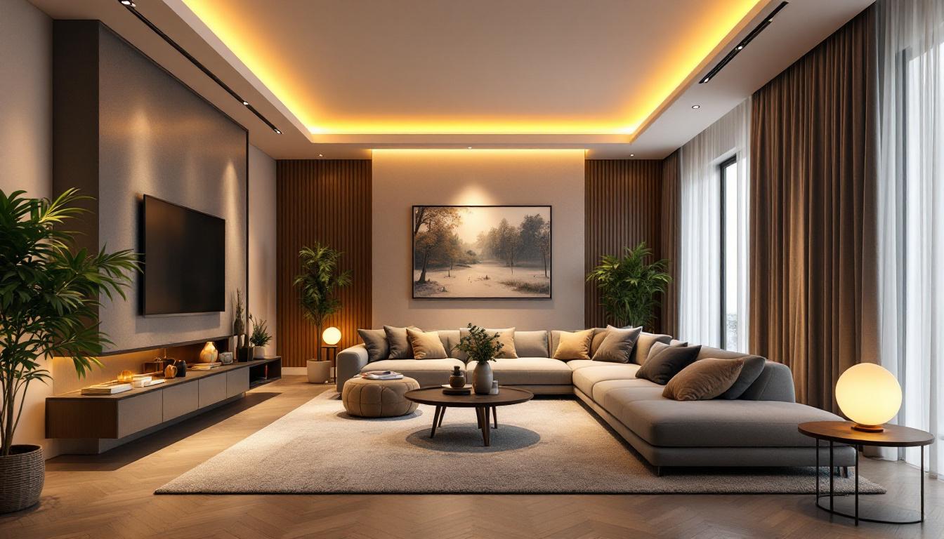 A photograph of a beautifully designed room featuring both 4-inch and 6-inch recessed lighting fixtures