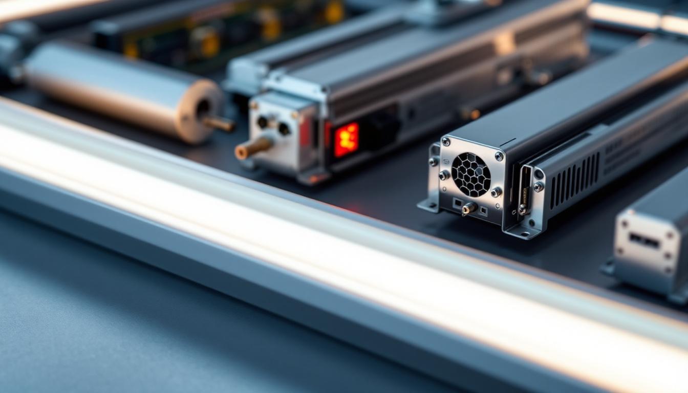 A photograph of a close-up view of various types of fluorescent light ballasts