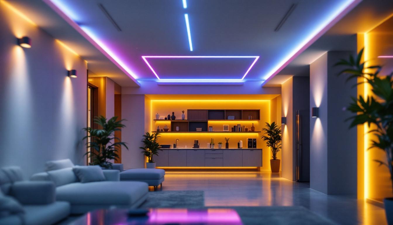 A photograph of a modern interior space featuring built-in led lights