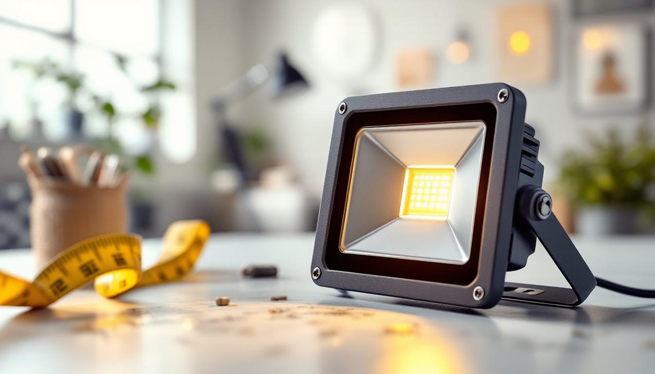 A photograph of a mini flood light bulb in a well-lit environment